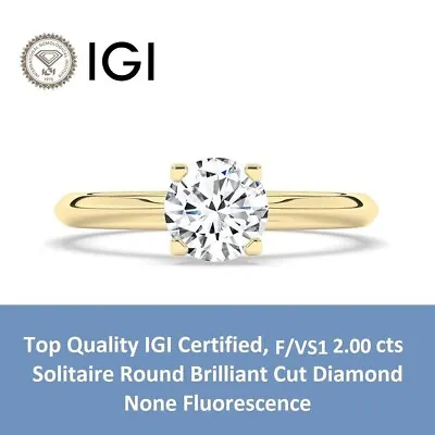 F/VS1 2.00 CT Solitaire Lab-Created Diamond Engagement Ring 18K Yellow Gold • £1328