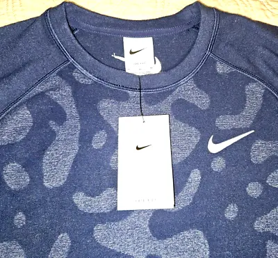 New Nike Mens Medium Golf⛳ Wool-blend Navy🔵blue Crew Sweatshirt Msrp $130.00 • $51
