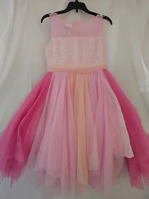 £31.72 • Buy Bonnie Jean Pink Variegated Handkerchief Tulle Sequin Dress, Size 12 *BRAND NEW*