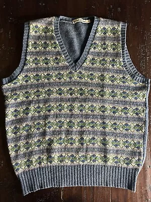 Vintage Glencroft Scotland Hand Knit Wool Sweater Vest Argyle Fair Isle Medium • $59.99