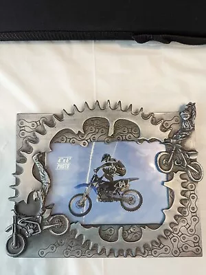 Heavy 3D Pewter Gray 9 X7 Frame For 4x6 Picture Motorcycle Chain Motocross  • $13.22