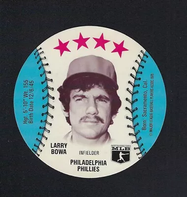 1976 MSA Blank Back Discs LARRY BOWA Philadelphia Phillies (Light Stains On Rev. • $3