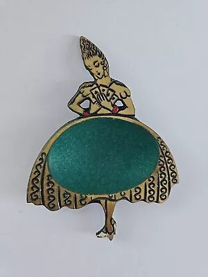 Vintage Enameled Brass Made In Israel Lady With Cards Trinket Tray • $34.99