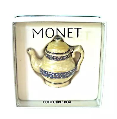 New In Box! Monet Collectible Trinket Box TEAPOT Decorated Cream Swirl Teapot • $24.99