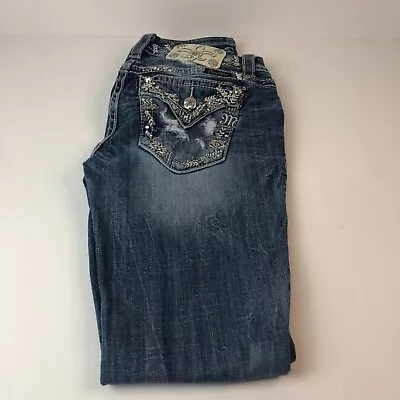 Miss Me Jeans Women's Size 26 Inseam 31  Mid Rise Easy Skinny Denim Distressed • $18.05