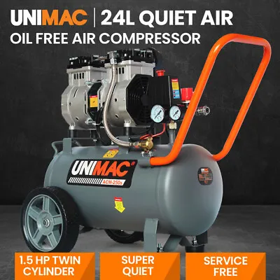 UNIMAC 24L Silent Air Compressor 1.5HP Oil-Free Quiet Electric Portable Airtool • $245
