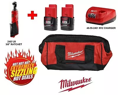 Brand New Milwaukee 2457-20 3/8  Ratchet Tool & (2)-2.0 AH CHG &Tool Bag • $199.99