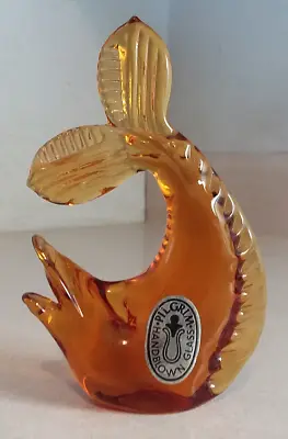 Vintage Pilgrim Hand Blown Amber Art Glass Dolphin Fish Figurine W/label • $17.99
