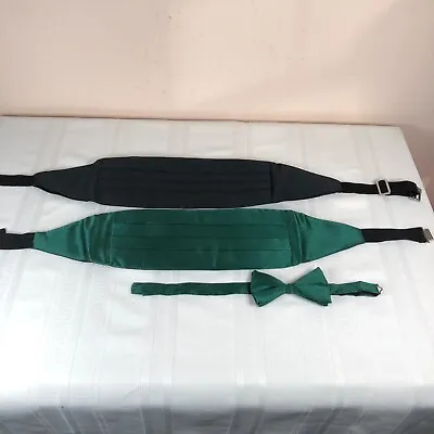 Vintage Classic Silk Men’s Adjustable Cummerbund Black And Green With Bow Tie • $24.99