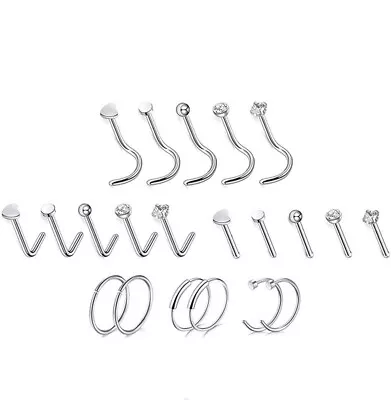 21pcs Nose Piercing Set Nose Nail Ring Studs Crystal Stainless Steel Piercing  • $8.29