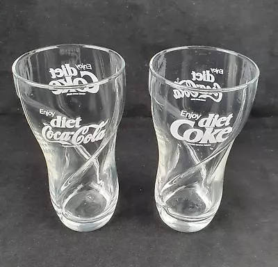 2 X Enjoy Diet Coke Coca Cola Glasses Shaped Swirl Pattern • $24.95