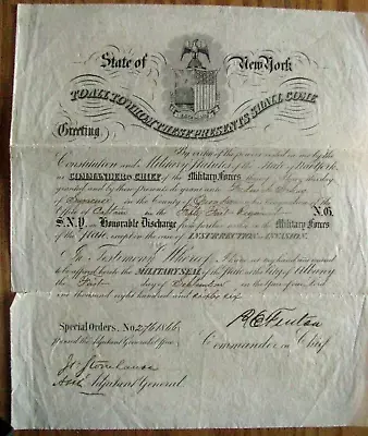 $135 • Buy Civil War Syracuse New York Invasion And Insurrection Discharge