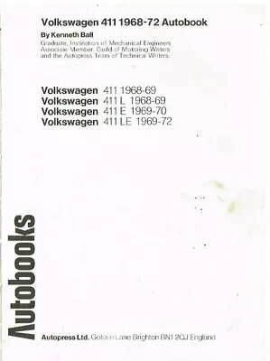 Vw 411 411 Le Carburettor & Fuel Injection (1968-72) Owners Workshop Manual • $15.41