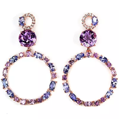 Natural Aaa Purple Amethyst Tanzanite & White Cz Sterling 925 Silver Earring • £96.50