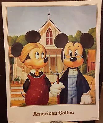 Vintage 1986 Mickey Mouse Minnie American Gothic Walt Disney Poster Rolled 28x22 • $19.99