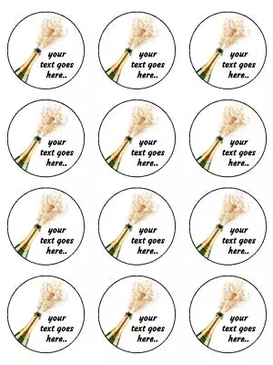 Champagne Popping Bubbles Personalised Edible Cupcake Toppers Wafer Or Icing X12 • £4.72