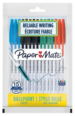 Paper Mate Capped Ballpoint Pens - Medium - Assorted Colours (Pack Of 15) - New • £3.99