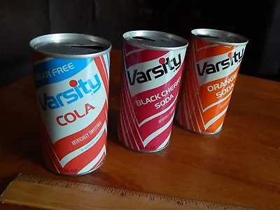 Vtg Retro '70s Steel Pull Tab SODA POP CANS [LOT Of 3] Varsity ~ Cola_Orange_+ • $19.99