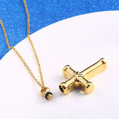 £8.75 • Buy 3 Color Stainless Steel Cross Style Pendant Necklace Pet Cremation Ash Urn Stash