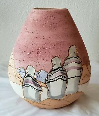 Vintage 9  Vera Russell Pottery Vase Southwest Native American 22KT Gold 1988 • $69.99