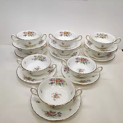 Minton Bone China Marlow  Footed Cream Soup Bowls & Saucers (Set 9 -18 Piece) • $169