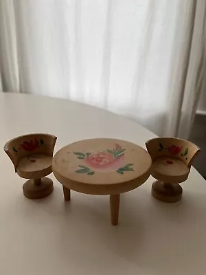 Vintage 1960's Miniature Wooden Doll House-Table/2 Chairs Set-Japan • $10