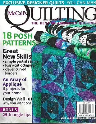 McCall's Quilting Magazine Mar/Apr2011 18 Posh PatternsNew Skills & More • $6.59