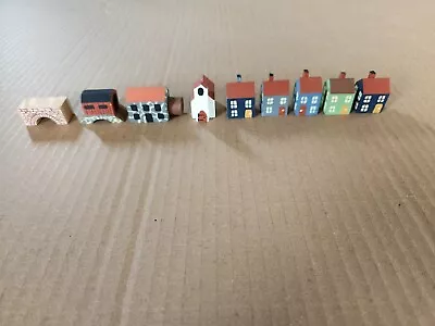 Miniature Vintage Folk Art Wood Hand Painted Village (set Of 9) Church Americana • $18