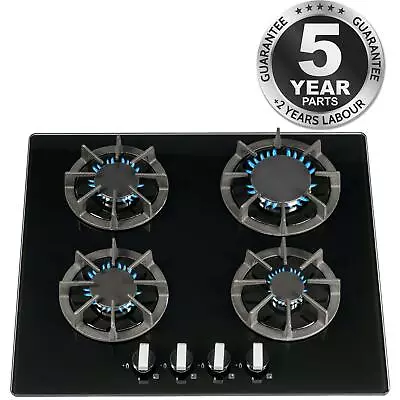 £169.99 • Buy SIA R7 60cm Black 4 Burner Gas On Glass Kitchen Hob With Cast Iron Pan Stands
