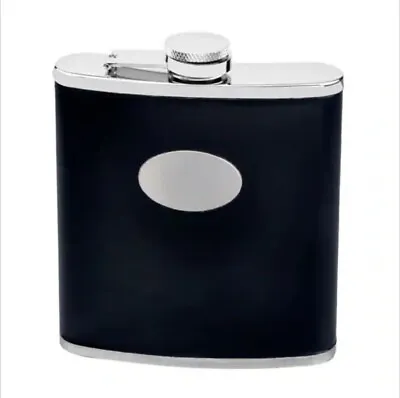 18oz. LARGE Stainless Steel Flask Black Leather Captive Lid New In Box • $16