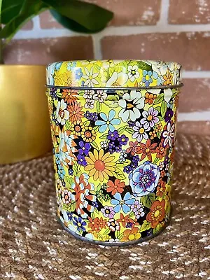 Vintage Retro Boston Tea Empty Collectible Decorative Tin Floral Flower Power • $10