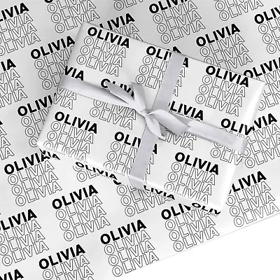 Personalised Wrapping Paper Name Black White Happy Birthday Gift Wrap • £15.99