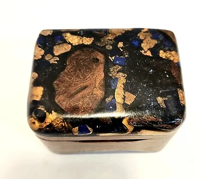 Beautiful Vintage Mesquite Burl Jewelry Box With Copper And Lapis Inlaid Design • $84.99