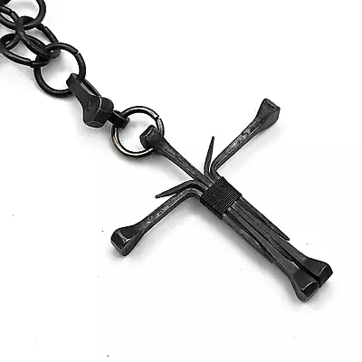 Hand Forged Horseshoe Nail Art Cross Pendant Necklace Blacksmith 24  • $39.95