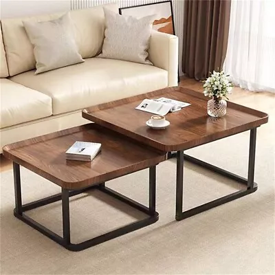 2X Square Coffee Nesting Table Chic Wooden Center Tables With Thicken Metal Legs • $119.96