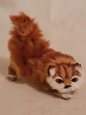 Real Fur Cute Orange Striped Tabby Cat Or Fox Staking Prey 4.5  Long 3.5  Tall • $19.99