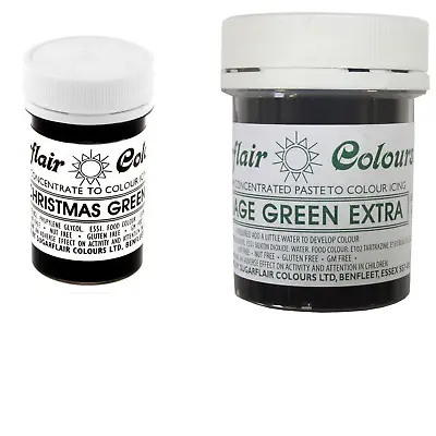 Sugarflair Paste Gel Edible Food Colouring Icing - Xmas Green & Foliage Green • £8.49
