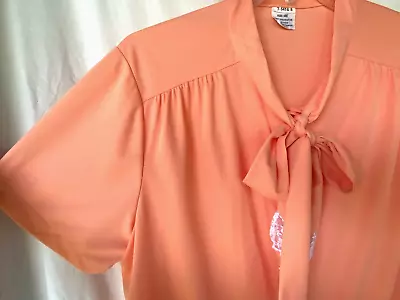 VTG 80's..ORANGE..SECRETARY...BLOUSE..BOW TIE..NEW..PLUS 2X • $19.99