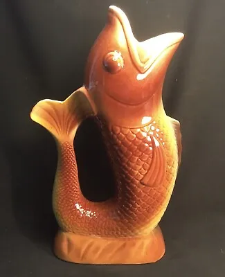 Retro French Majolica Gurling Fish Pitcher St. Clement #7531 C. 1940s+ • $265