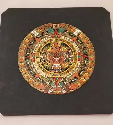 Mayan Aztec 12  Round Calendar Enamel On Brass On Wood Wall Decor 17.5 X 17.5 • $22