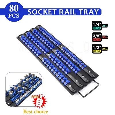 $32.89 • Buy 80-Piece Socket Rails Tray Set Mix Combination Holder Ball Lockable Tool Storage