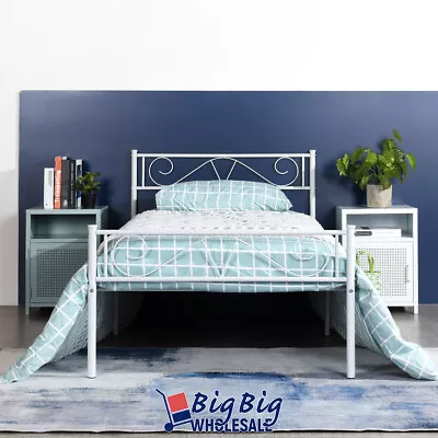 Twin Size White Metal Bed Frame With Headboard/Mattress Foundation • $62.99
