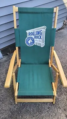 Vintage Folding Rolling Rock Beer Beach Deck Lounge Chair Green Canvas Sign  • $89