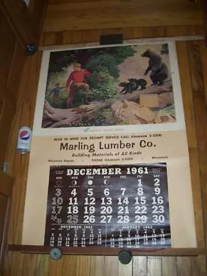 1961 Vtg RALPH CROSBY SMITH WILDLIFE PAINTING MARLING LUMBER WIS RAPIDS CALENDAR • $24.99