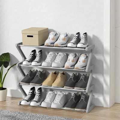 $36.28 • Buy 4 Tier Small Shoe Rack, 8-12 Pairs Shoe Tower Rack For Small Space, Free Standin