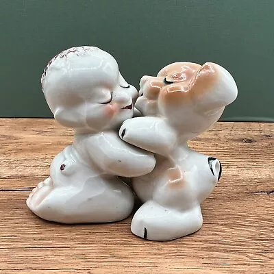 Vintage Van Tellingen Huggers Salt/Pepper Shakers Boy & Puppy Dog • $22