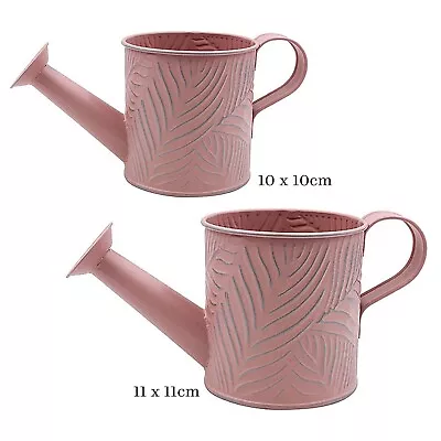 Set Of 2 Metal Watering Cans Pastel Pink Various-Sized Water Sprinklers Garden • £12.25