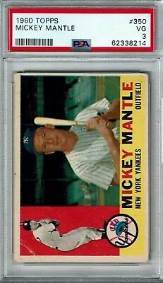 1960 Topps #350 MICKEY MANTLE Psa 3 (Recently Graded) Yankees Legend  !! • $375