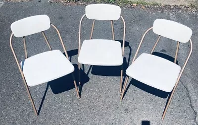 Lot Of 3 VTG Mid Century Costco Hamilton Stylaire Model 90 Beige Folding Chairs • $100