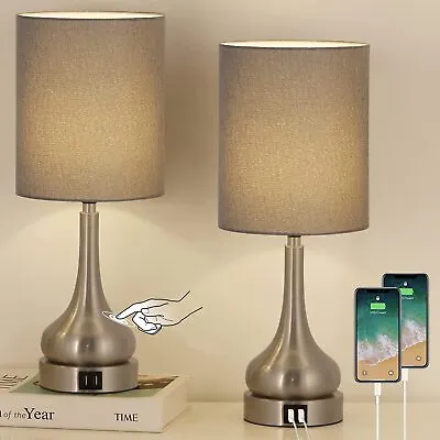 $39.99 • Buy 18in Modern Set Of 2 Touch Bedside Lamps With USB Ports Table Desk Lamp Bedroom